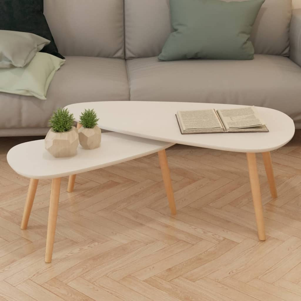Coffee Table Set of 2 White Solid pinewood, MDF Medium Durable