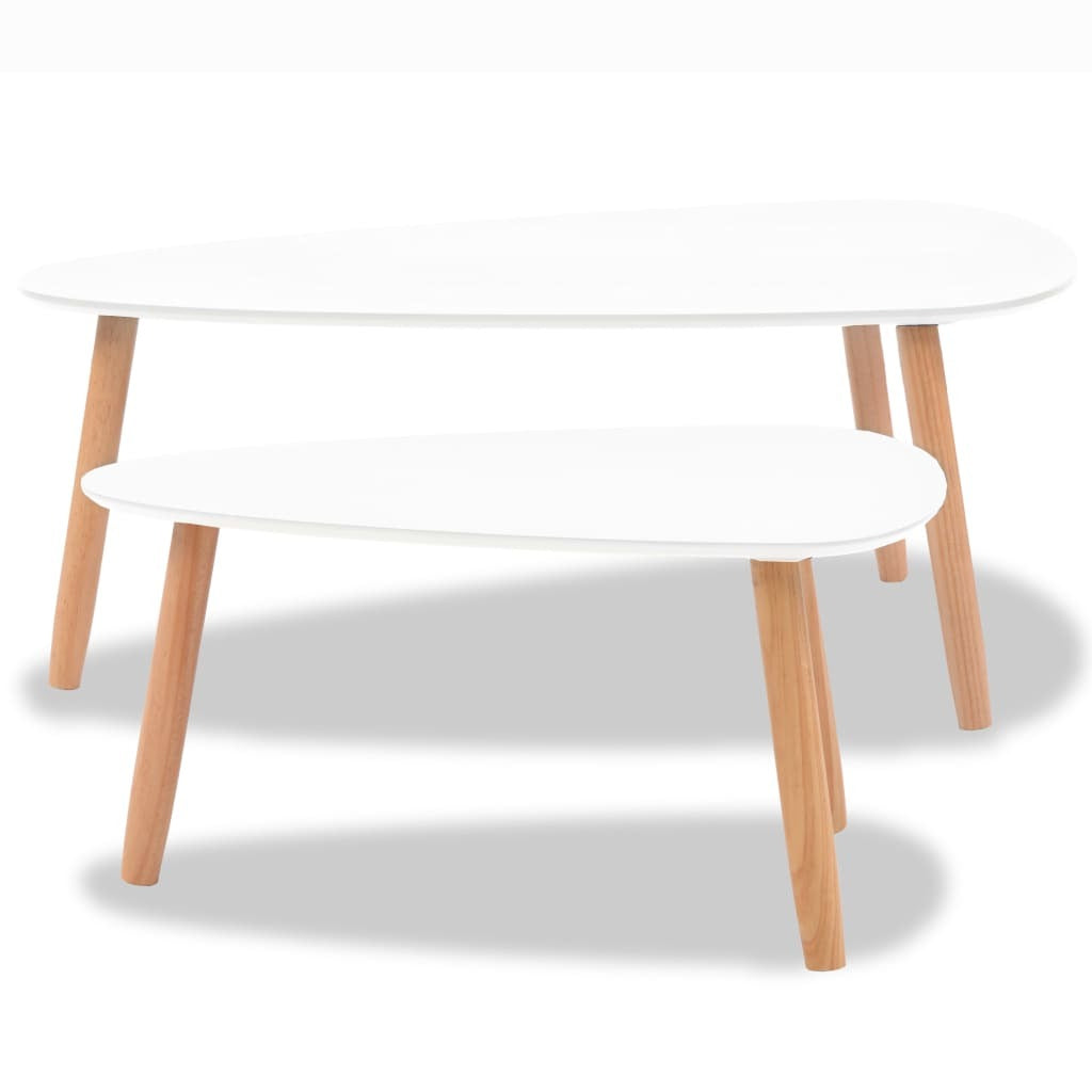 Coffee Table Set of 2 White Solid pinewood, MDF Medium Durable