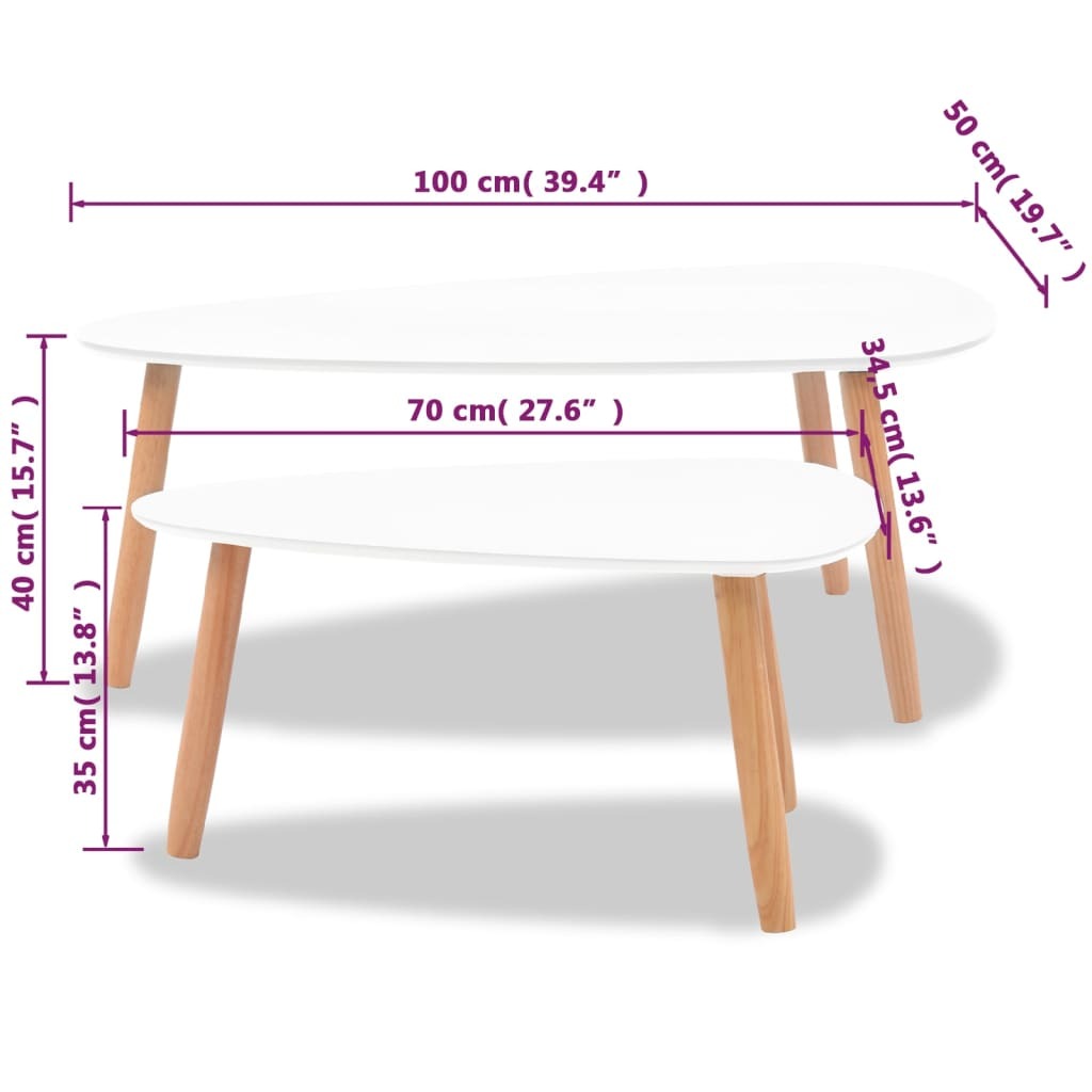 Coffee Table Set of 2 White Solid pinewood, MDF Medium Durable