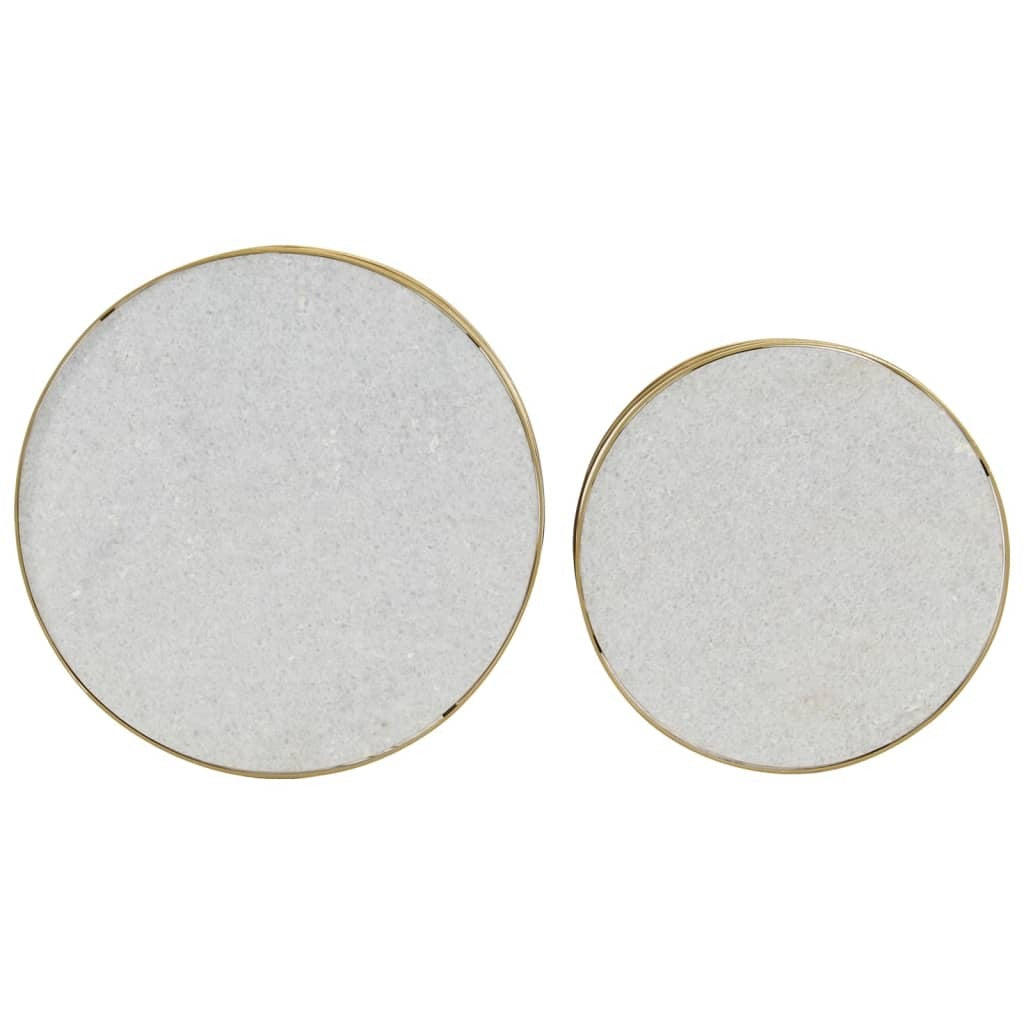 Coffee Table Set of 2 Brass and White Marble, Steel Small