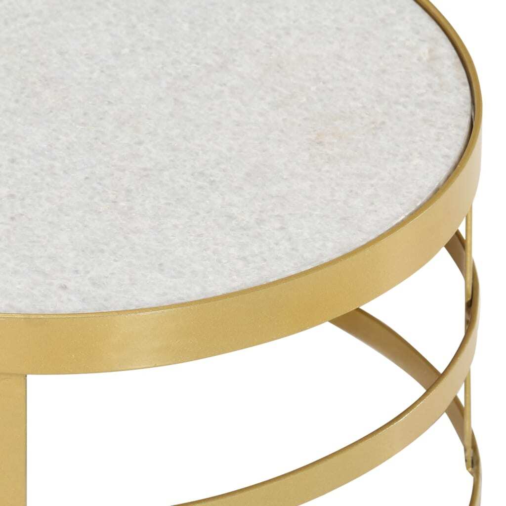 Coffee Table Set of 2 Brass and White Marble, Steel Small