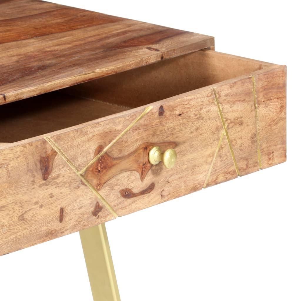Writing Desk Natural and brass Solid Acacia wood