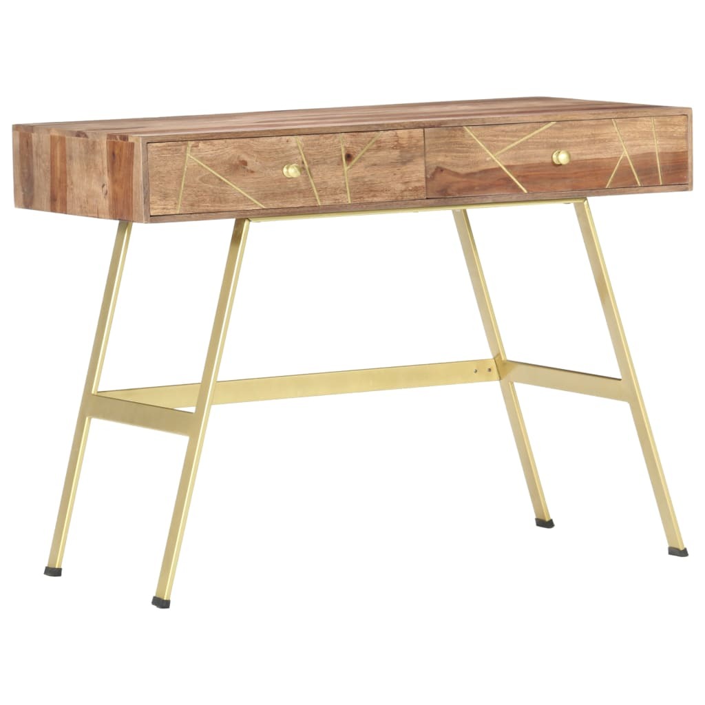 Writing Desk Natural and brass Solid Acacia wood