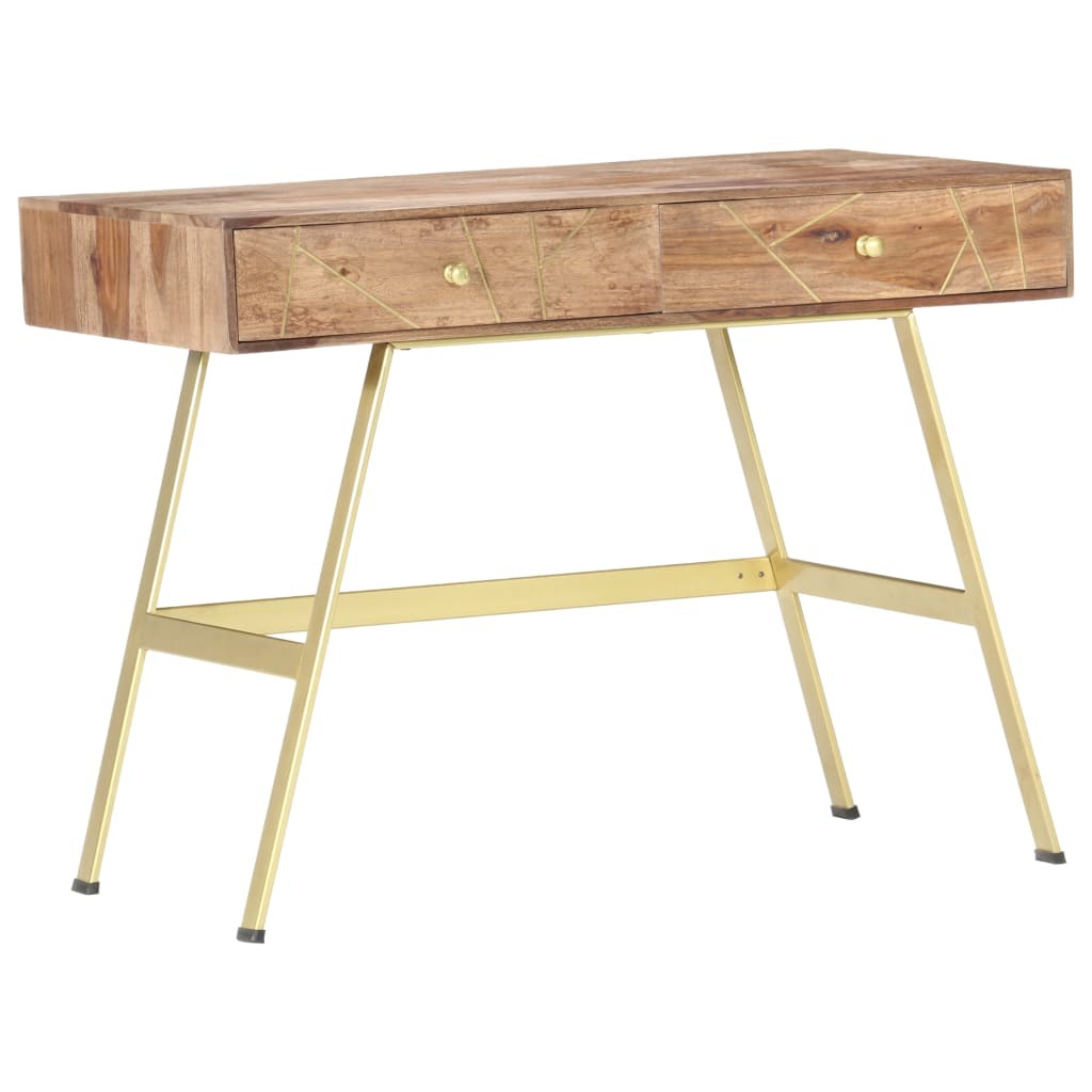 Writing Desk Natural and brass Solid Acacia wood