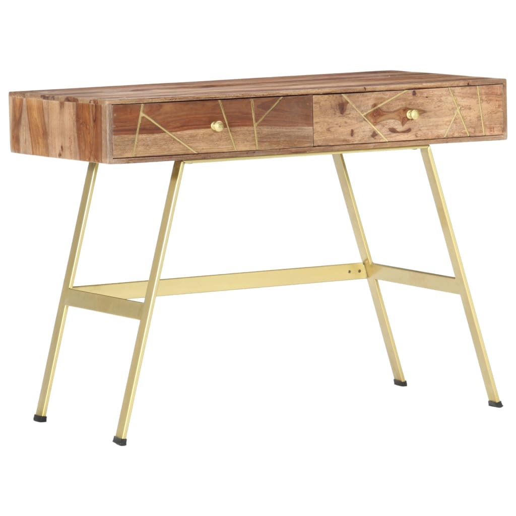 Writing Desk Natural and brass Solid Acacia wood