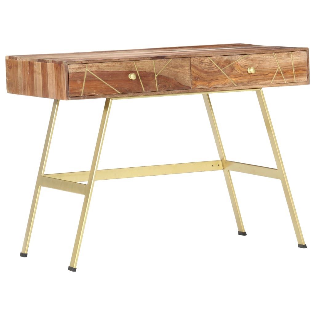 Writing Desk Natural and brass Solid Acacia wood