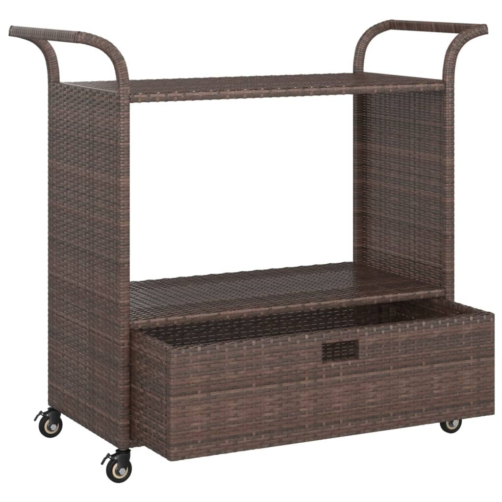 Bar Cart with Drawer Brown 39.4"x17.7"x38.2" Poly Rattan
