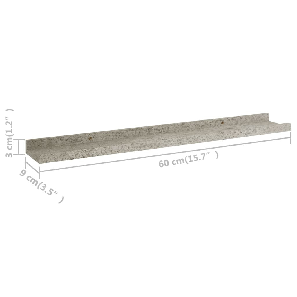 Wall Shelf Set of 2 Concrete grey MDF 23.6x3.5x1.2 in