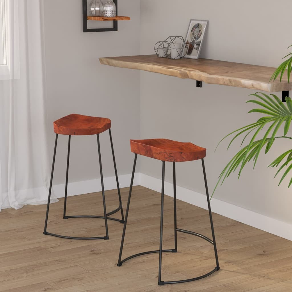 Bar Stool Set of 2 Natural Mango Wood Solid Mango Wood Standard