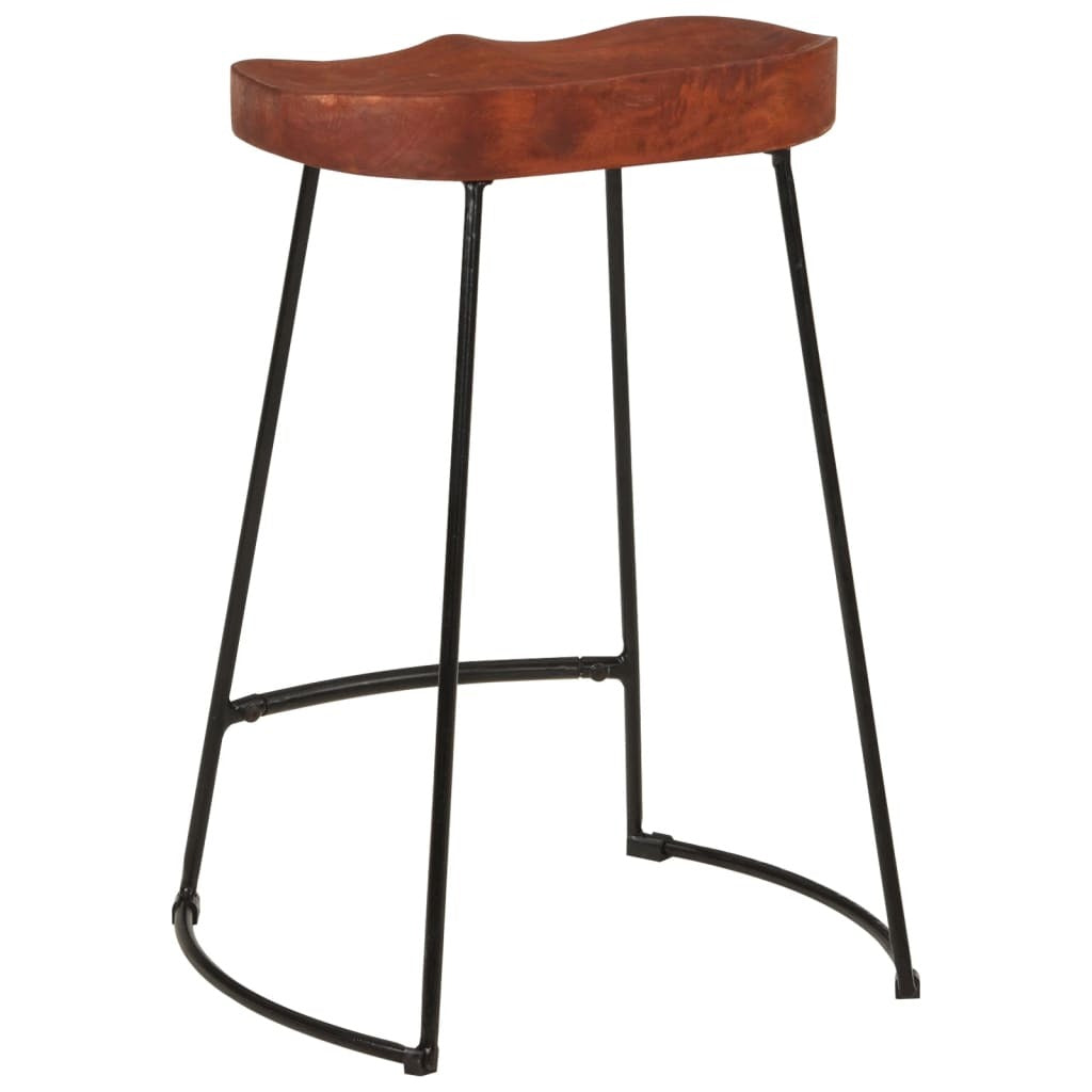 Bar Stool Set of 2 Natural Mango Wood Solid Mango Wood Standard