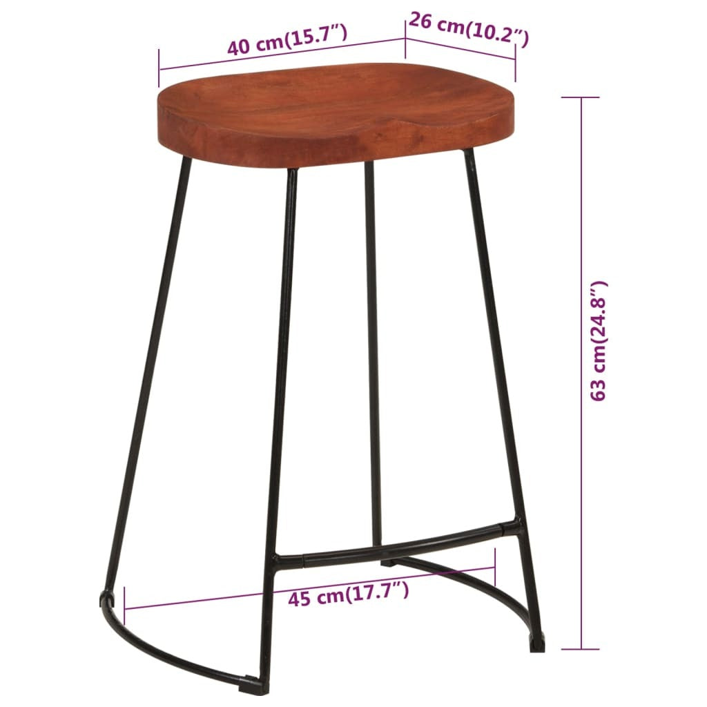 Bar Stool Set of 2 Natural Mango Wood Solid Mango Wood Standard