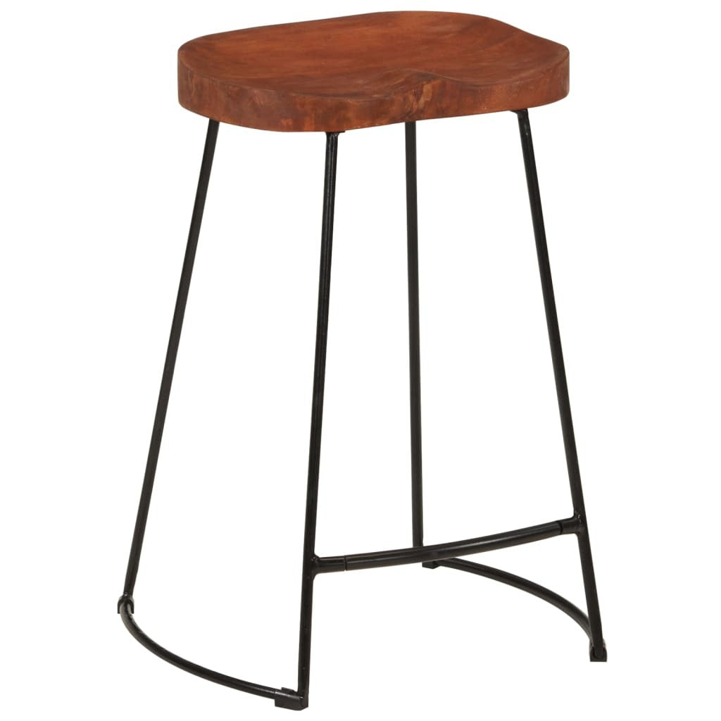Bar Stool Set of 2 Natural Mango Wood Solid Mango Wood Standard