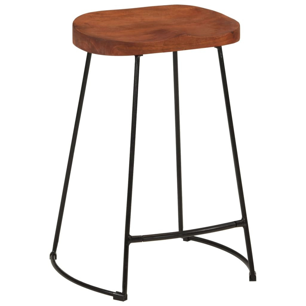Bar Stool Set of 2 Natural Mango Wood Solid Mango Wood Standard