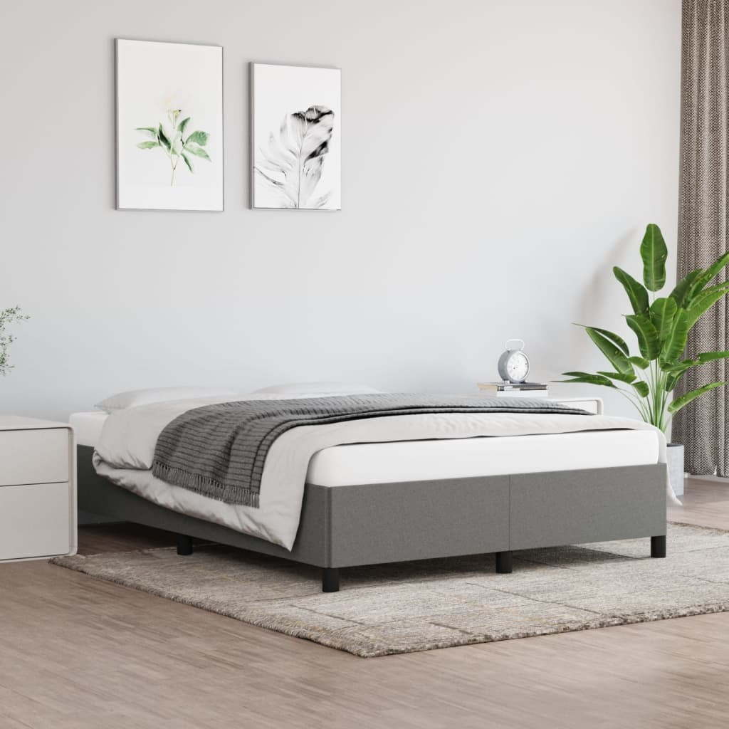 Bed Frame Dark Grey 100% Polyester Fabric, Plywood, Engineered Wood