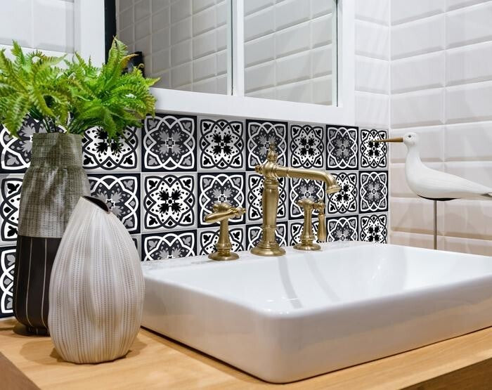 6" X 6" Black White And Gray Baz Peel And Stick Removable Tiles