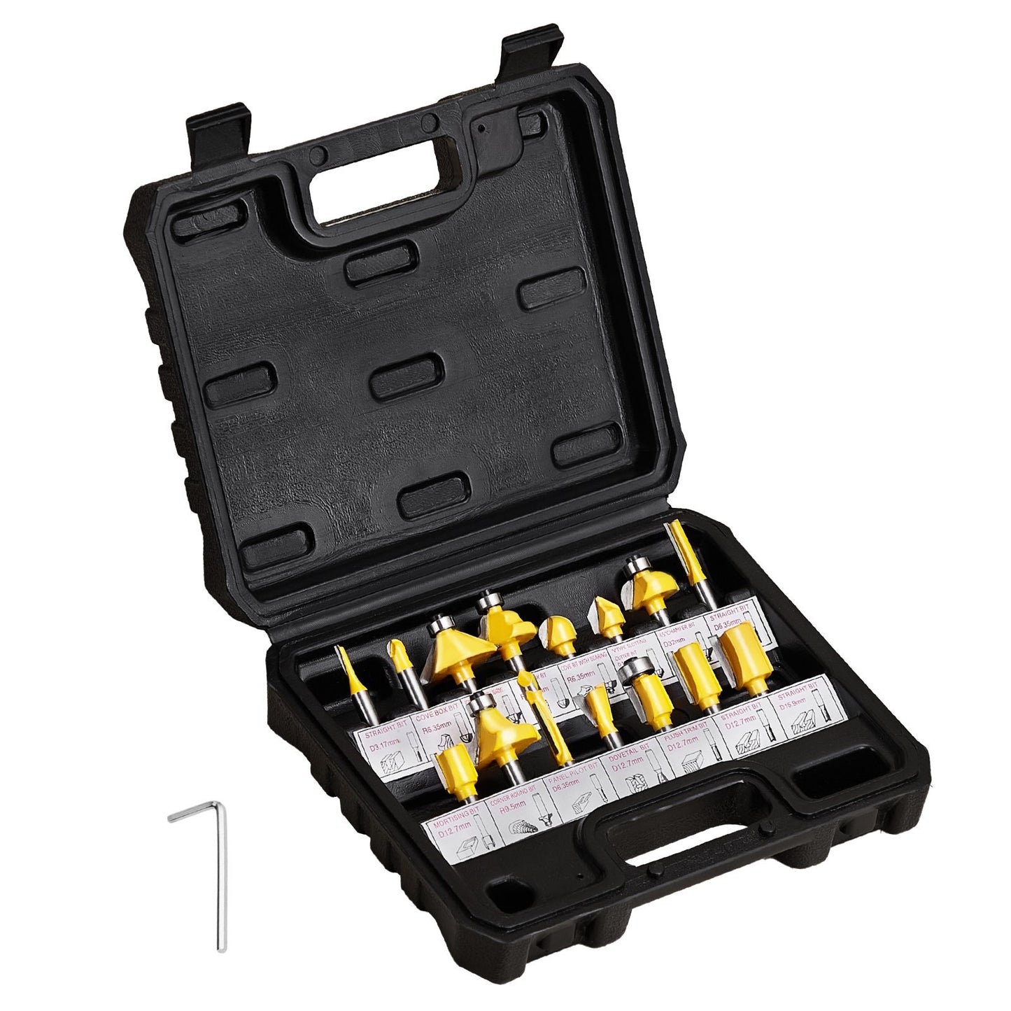 VEVOR Router Bits Set 15 Pieces Carbide Router Bit Shank Carrying Case