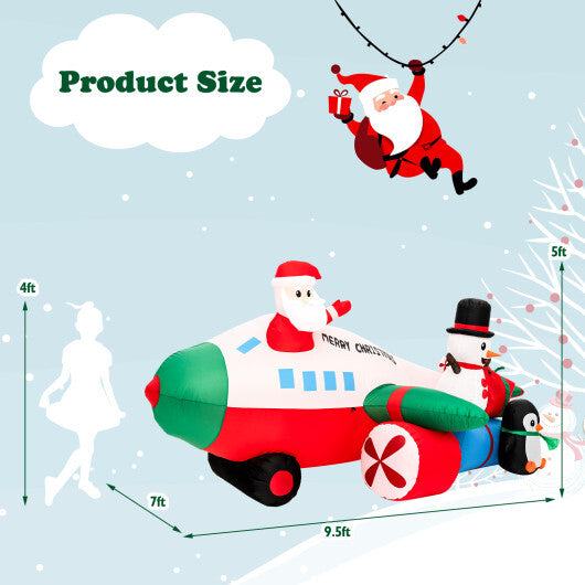 9 Feet Lighted Christmas Inflatable Santa Claus on Helicopter with Penguin