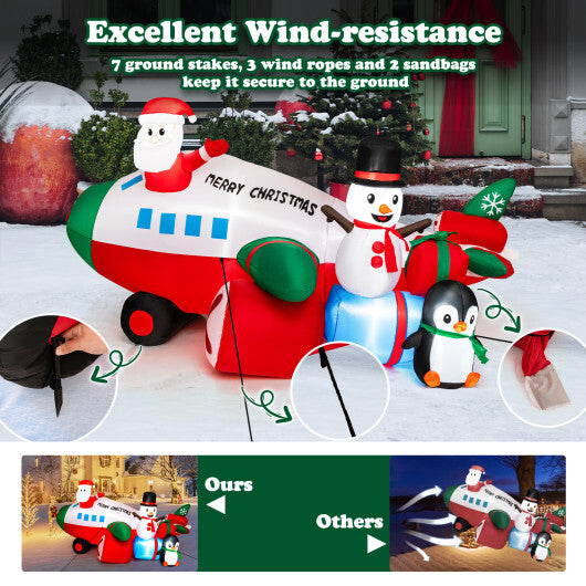9 Feet Lighted Christmas Inflatable Santa Claus on Helicopter with Penguin