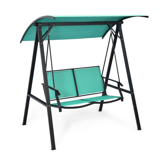 2 Person Patio Swing with Weather Resistant Glider and Adjustable Canopy-Green - Color: Green