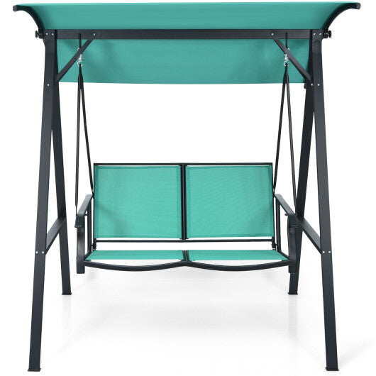 2 Person Patio Swing with Weather Resistant Glider and Adjustable Canopy-Green - Color: Green