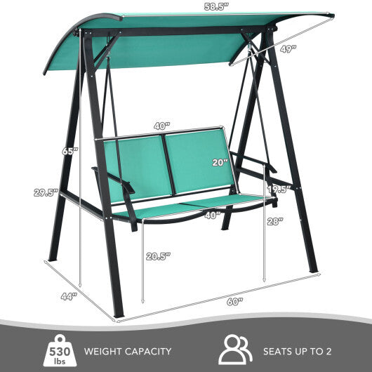 2 Person Patio Swing with Weather Resistant Glider and Adjustable Canopy-Green - Color: Green