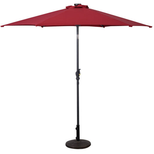 9FT Patio Solar Umbrella LED Patio Market Steel Tilt W/ Crank Outdoor New-Tan