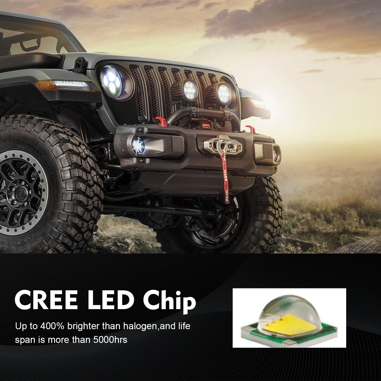 Car headlamp 7 Inch 200W Round LED abs Headlights IP67 20000LM Beam For Jeep Wrangler C0015