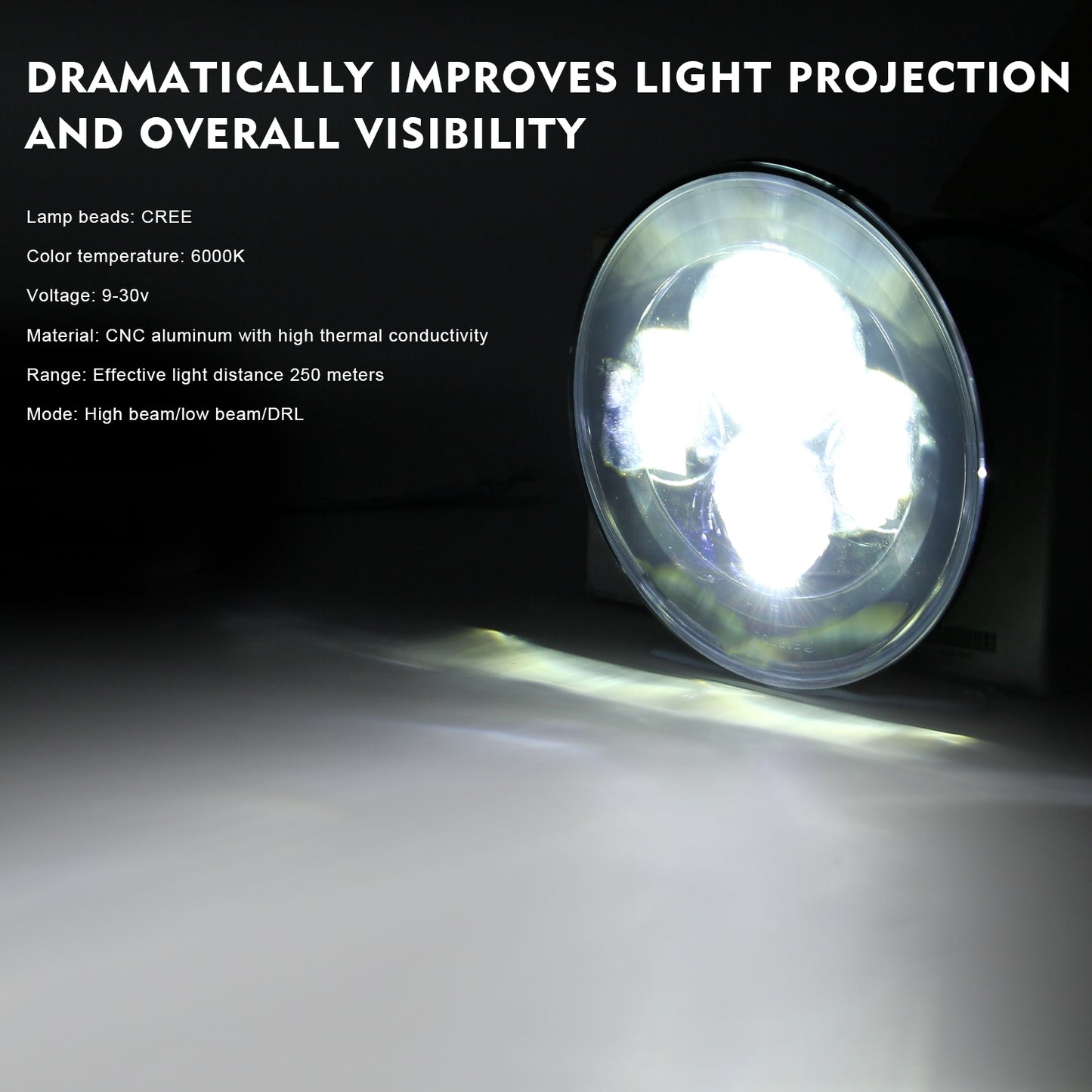 Car headlamp 7 Inch 200W Round LED abs Headlights IP67 20000LM Beam For Jeep Wrangler C0015