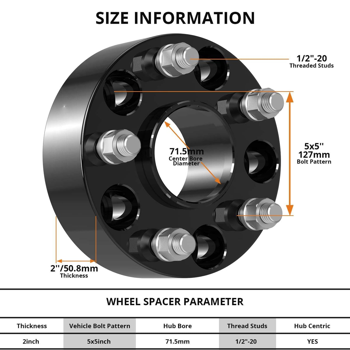 US GARVEE 5x5 Hubcentric Wheel Spacers for Wrangler 2007-2017, 2 Inch 4Pcs 5x127mm Wheel Spacer