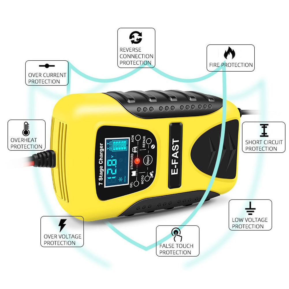 Car Motorcycle Battery Charger 12v 7-stage Multi-battery Mode Lead-acid Battery Charger Repair Maintainer US Plug