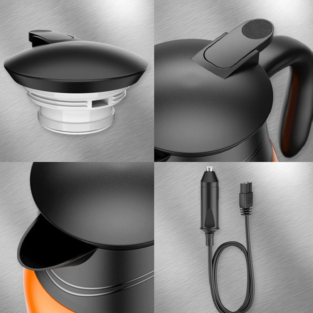 Car Electric Kettle Insulation Cup Temperature Digital Display Cup Cover Large Handle Hot Water Kettle 12V 24V Universal 24V warm orange