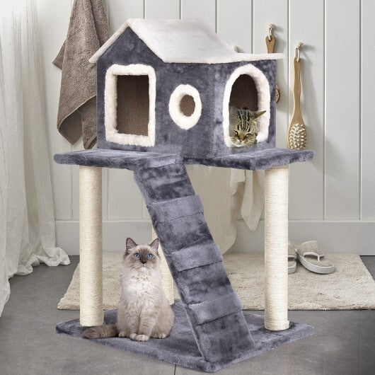 36 Inch Tower Condo Scratching Posts Ladder Cat Tree - Color: Dark Gray