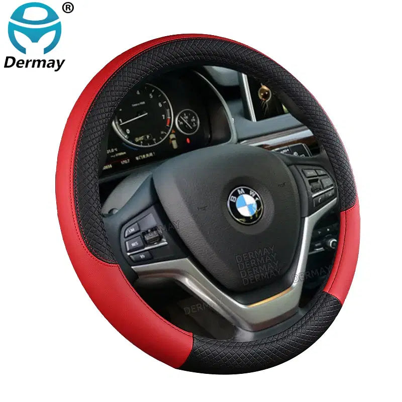 Color Name: PURPLE - 9 Color Sport Auto Steering Wheel Covers Anti-Slip Leather Car Steering-wheel Cover Car-styling Anti-catch Holder Protor