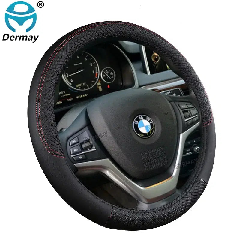 Color Name: PURPLE - 9 Color Sport Auto Steering Wheel Covers Anti-Slip Leather Car Steering-wheel Cover Car-styling Anti-catch Holder Protor