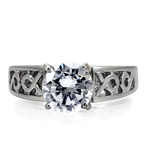 TK069 - High polished (no plating) Stainless Steel Ring with AAA Grade CZ in Clear
