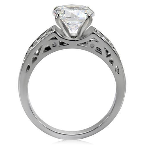 TK069 - High polished (no plating) Stainless Steel Ring with AAA Grade CZ in Clear