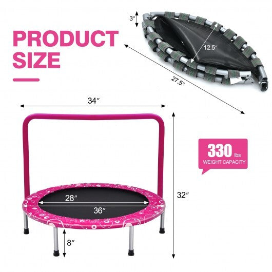 36 Inch Kids Trampoline Mini Rebounder with Full Covered Handrail-Pink - Color: Pink