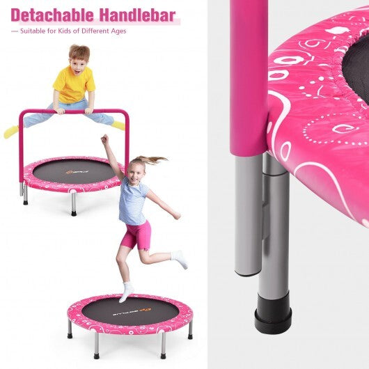 36 Inch Kids Trampoline Mini Rebounder with Full Covered Handrail-Pink - Color: Pink