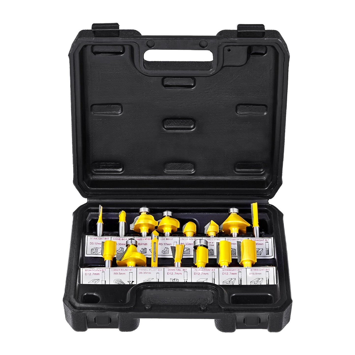 VEVOR Router Bits Set 15 Pieces Carbide Router Bit Shank Carrying Case