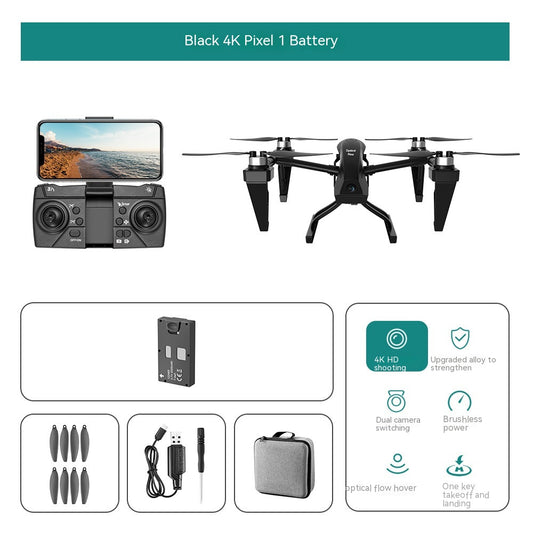 Color: Black 4K, format: 2 Battery Package - Alloy Drone For Aerial Photography Brushless Quadcopter