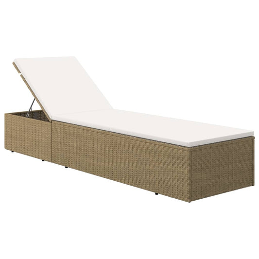Sunlounger Brown and cream white PE rattan, powder-coated steel