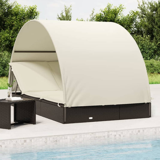 Sunbed Black & Cream PE rattan, Powder-coated steel Double