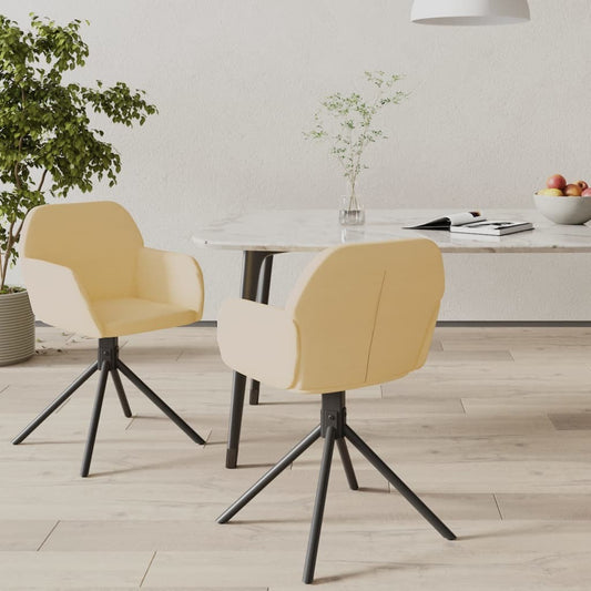 Swivel Dining Chair Set of 2 Cream Velvet, Metal, Plywood