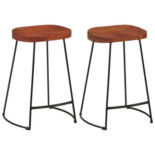 Bar Stool Set of 2 Natural Mango Wood Solid Mango Wood Standard