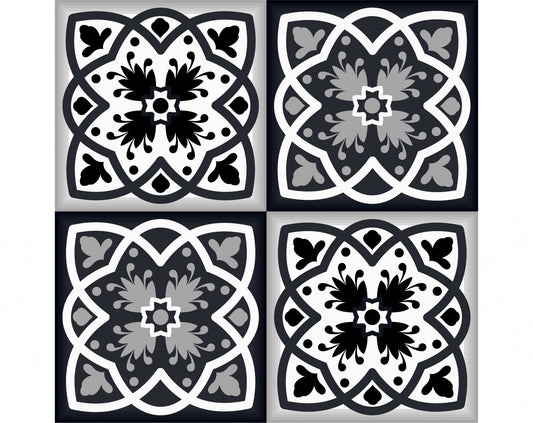 6" X 6" Black White And Gray Baz  Peel And Stick Removable Tiles