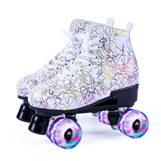 Color: as shown, style: C-40, Size:  - New Black And White Double Row Skates Adult Flash Roller Skates Skating Rink Cross Exclusively For Roller Skates