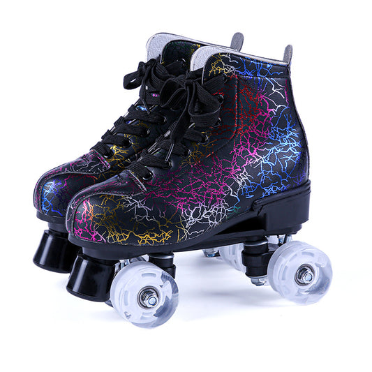 Color: as shown, style: E-43, Size:  - New Black And White Double Row Skates Adult Flash Roller Skates Skating Rink Cross Exclusively For Roller Skates
