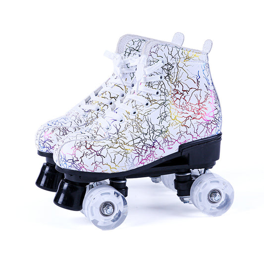 Color: as shown, style: B-38, Size:  - New Black And White Double Row Skates Adult Flash Roller Skates Skating Rink Cross Exclusively For Roller Skates