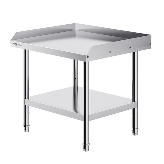 VEVOR Stainless Steel Work Table, 24 x 28 x 26 Inch Commercial Food Prep Worktable, 3-Sided Backsplash Heavy Duty Prep Worktable, Metal Work Table with Adjustable Height for Restaurant Home Hotel