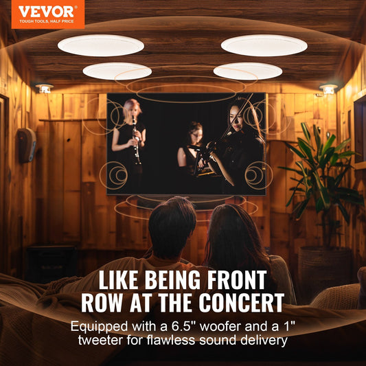 VEVOR 4 PCs 6.5'' Bluetooth in Ceiling Speakers, 150W, Flush Mount Ceiling & in-Wall Speaker System with 8?Impedance 89dB Sensitivity, for Home Kitchen Living Room Bedroom or Covered Outdoor Porches